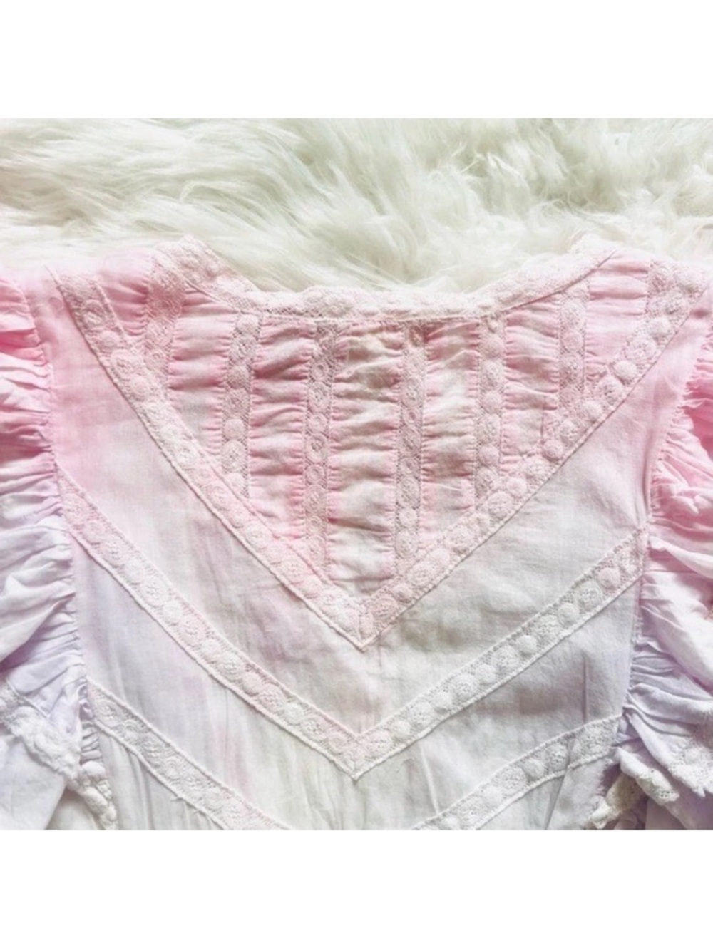 New! LoveShackFancy Gwen Tie Dye Lace Ruffle Cotton Mini Dress in Pink White - Picture 12 of 13